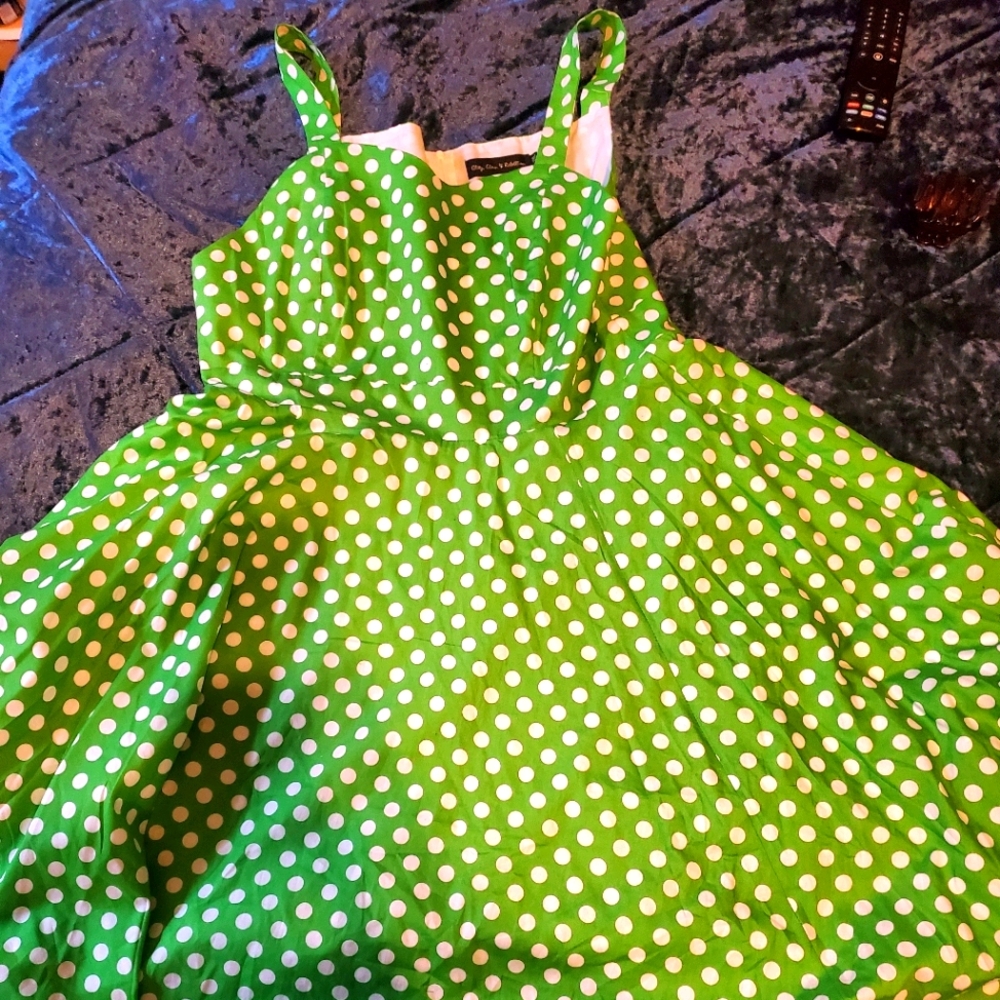 Green polka dot 50s style dress